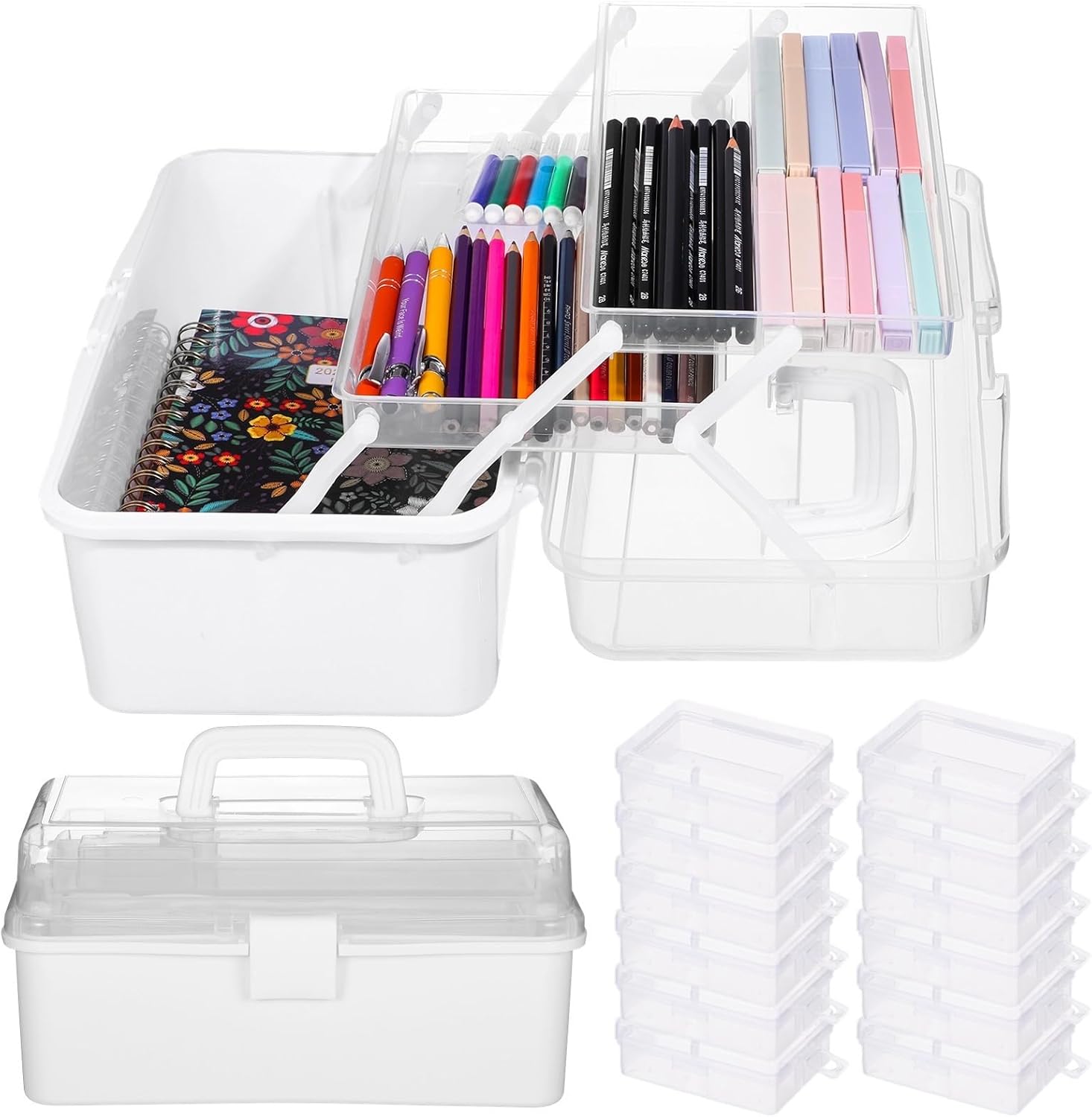 3-Layer Box, Portable Folding Tool Box, Art Craft Tackle Box, Sewing, Medicine, With Handle, 12 Mini Boxes, Pp Organizer