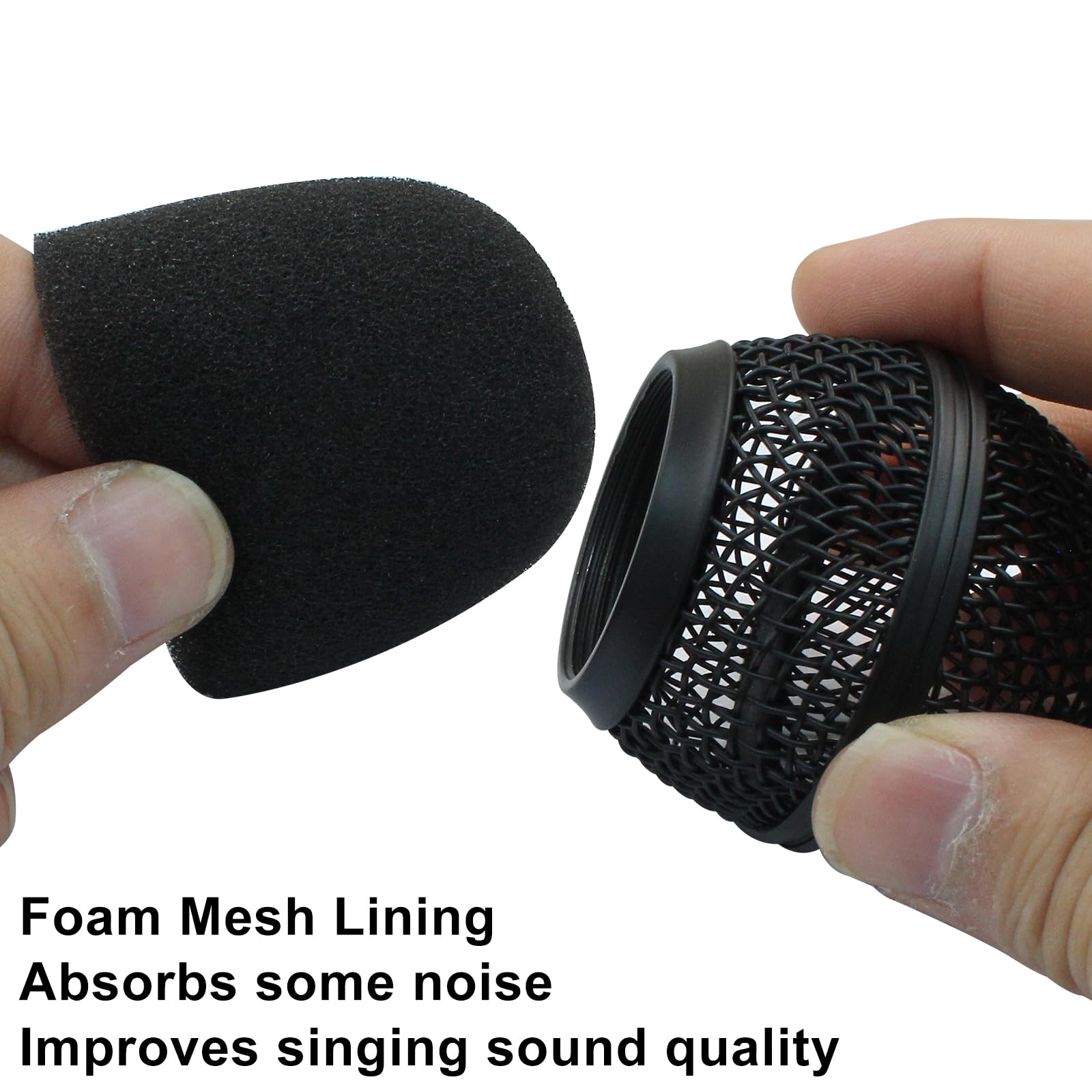 BokWin 4PCS Microphone Replacement Parts, Black Microphone Head Replace Mic Grill Replacement Compatible Microphone Grille Ball Head With Inner Foam