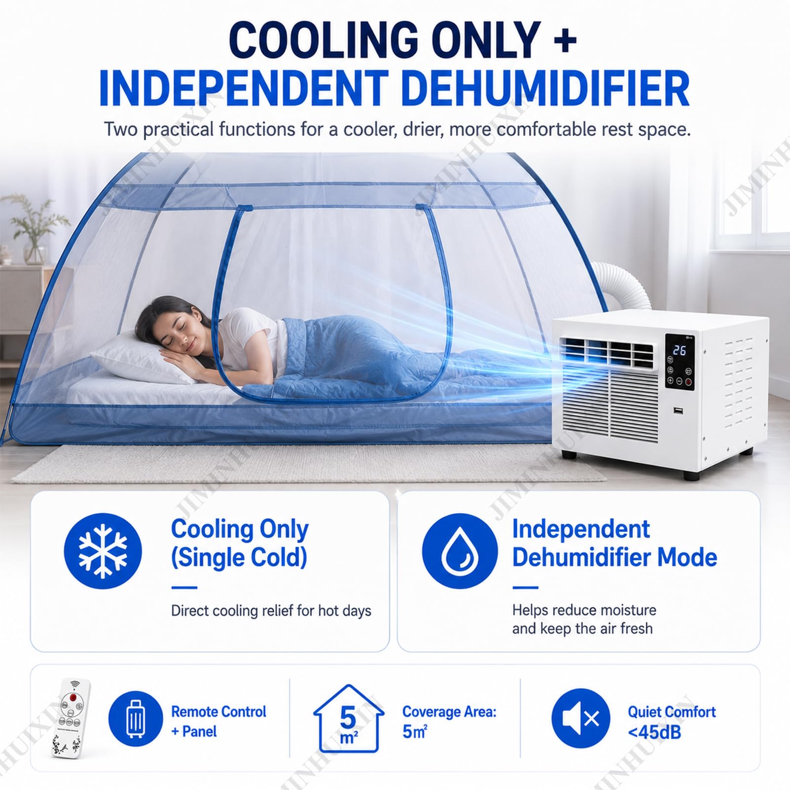 Climatizzatore per Camper Portatile 280W 1881 BTU Condizionatore, Silenzioso 45dB con Vero Compressore, senza Unità Esterna, Deumidificatore, per Tenda, Campeggio, Camper, Roulotte, Ufficio