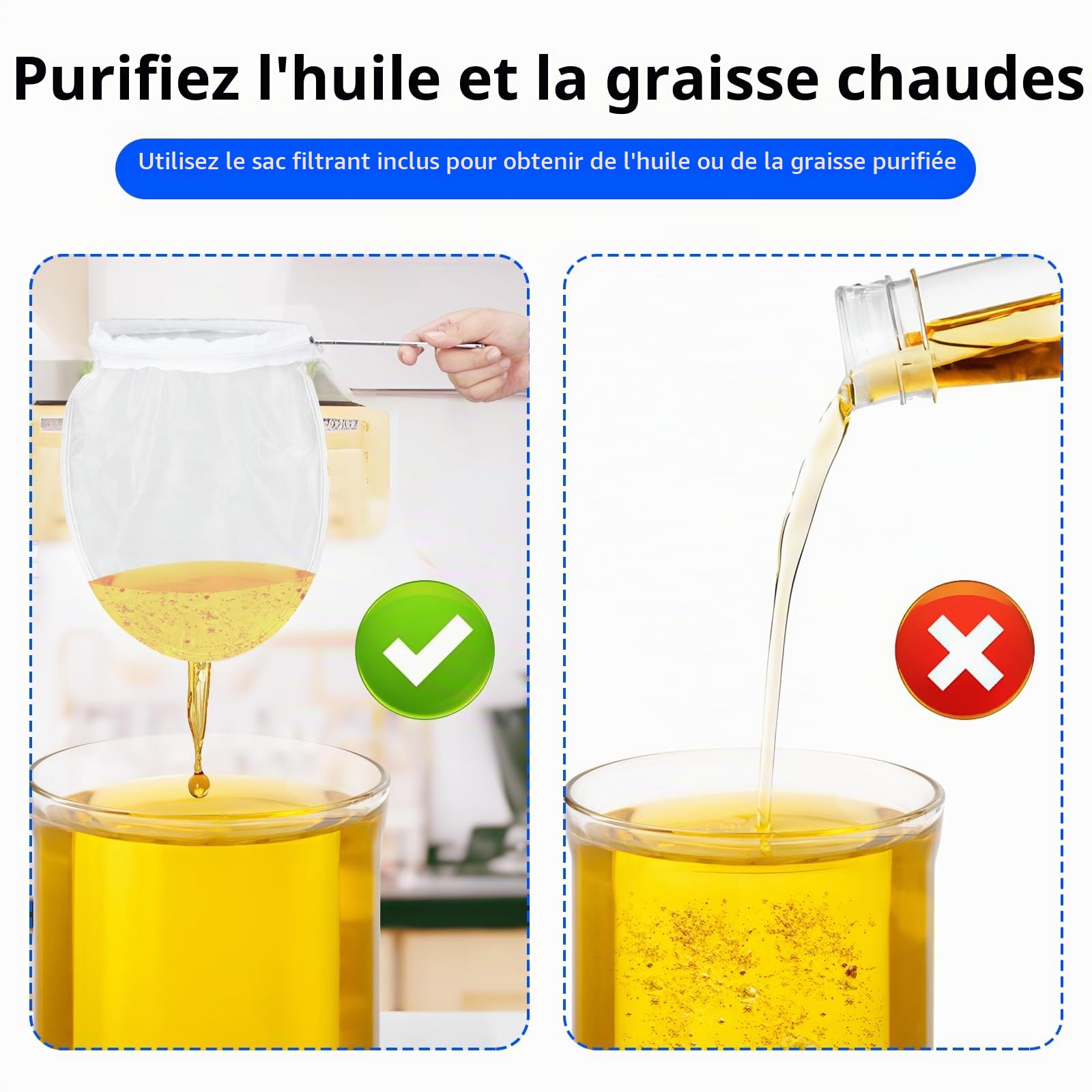 Seau à Graisse de Friteuse Acier antirouille 18,9L Caddy évacuation Huile | avec Couvercle Transport Pinces Verrouillage Sac filtrant Filtration Huile de Cuisson