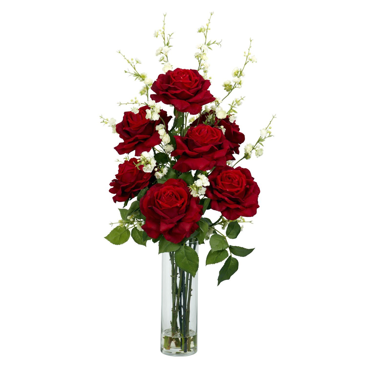 Nearly Natural Roses with Cherry Blossoms Silk Flower Arrangement