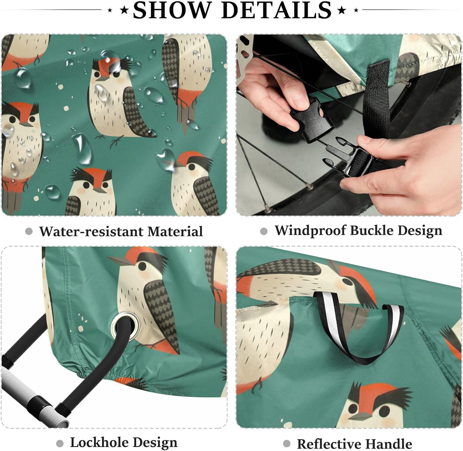 Woodpecker Birds Green Bike Cover Waterproof Outdoor Mountain Bike Cover Bikes Storage
