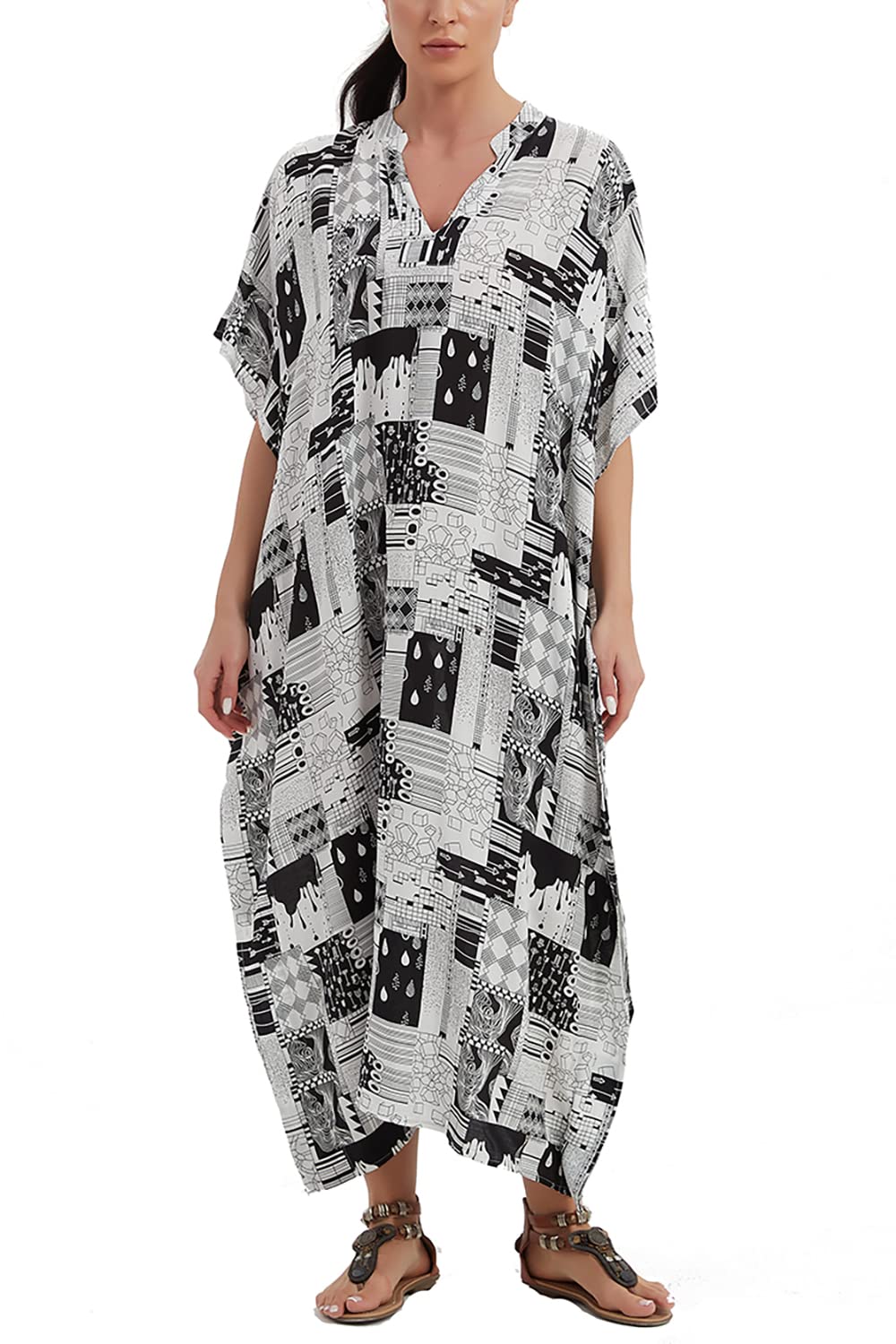 YouKD Vestido largo de caftán bohemio para mujer, vestido de playa para cubrir el traje de baño, talla grande