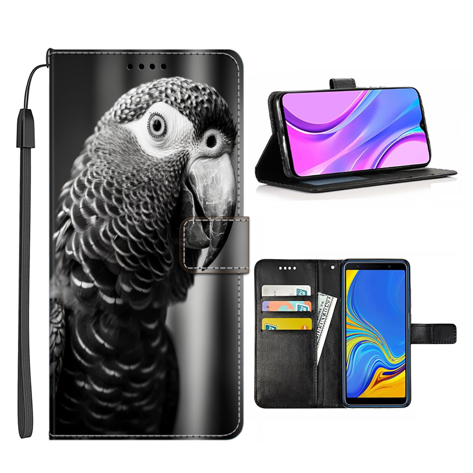 Elgzigok Wallet Phone Case for Samsung Galaxy S22 Ultra with Parrot-aa34 - Stylish and Functional PU Leather-Free Smartphone Case with Card Holder Multicolor
