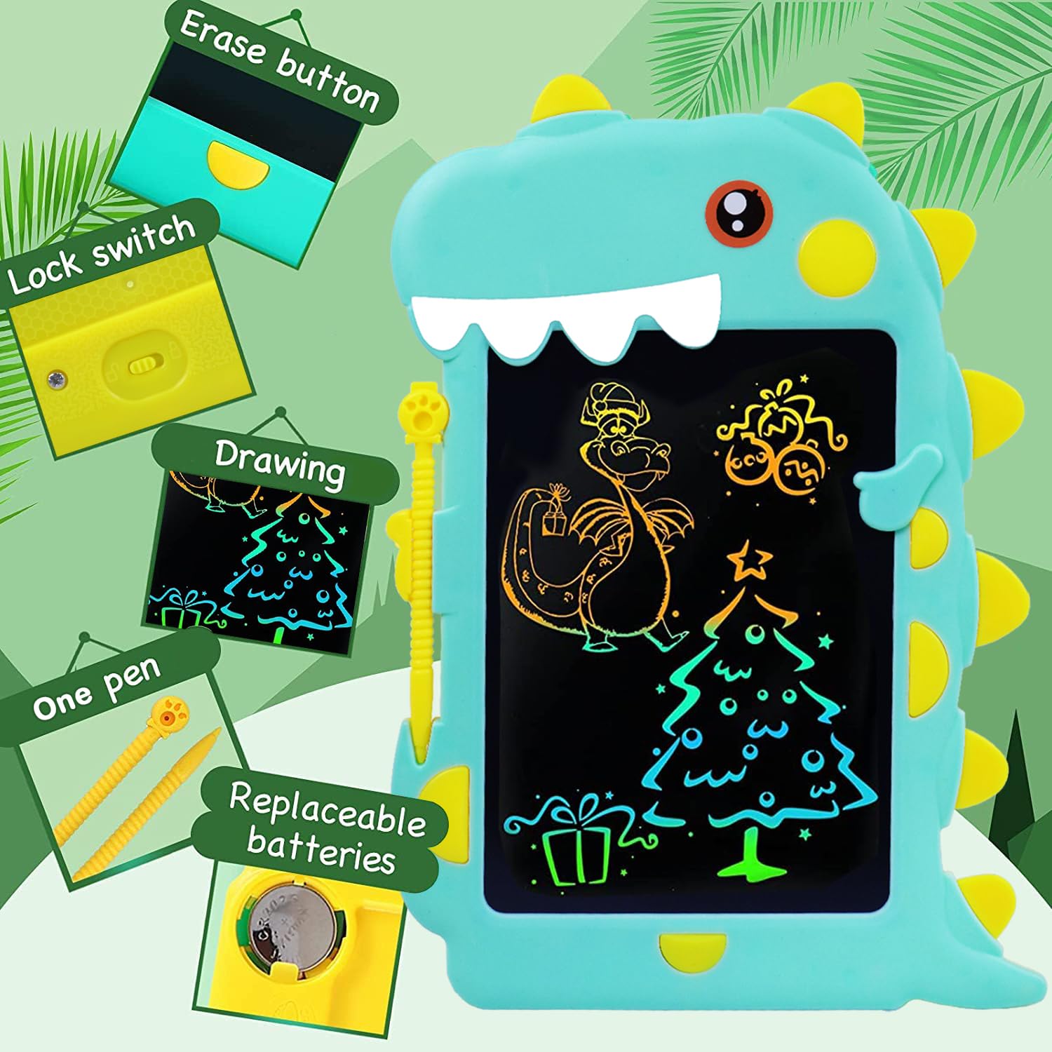 Toyshine Dinosaur Design Writing Tablet for Kids, 8.5 Inches LCD Tab for Kids Drawing Pad Doodle Board for 3-10 Years Old Boys/Girls Gifts Education Learning Toys, Green - Image 4 thumbnail