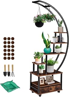 7-Tier Half Moon Indoor Plant Stand with Lockable Wheels, 71” Tall Plant...