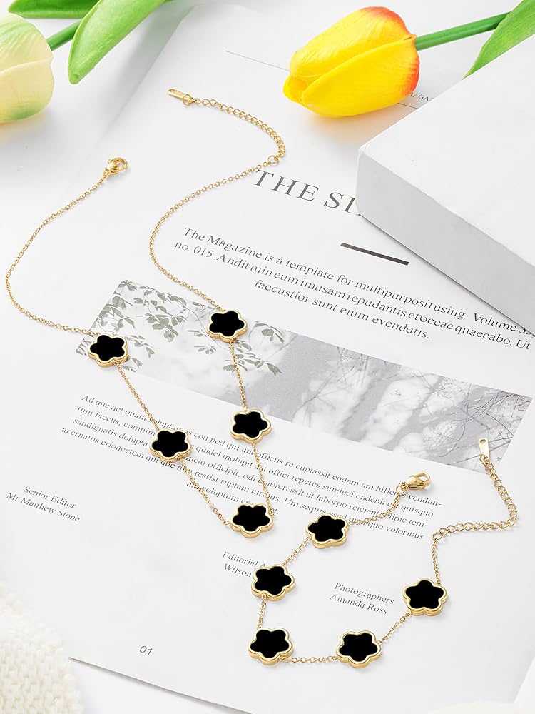 Amazon.com: Qinpan Four Leaf Clover Necklace and Bracelet Set for