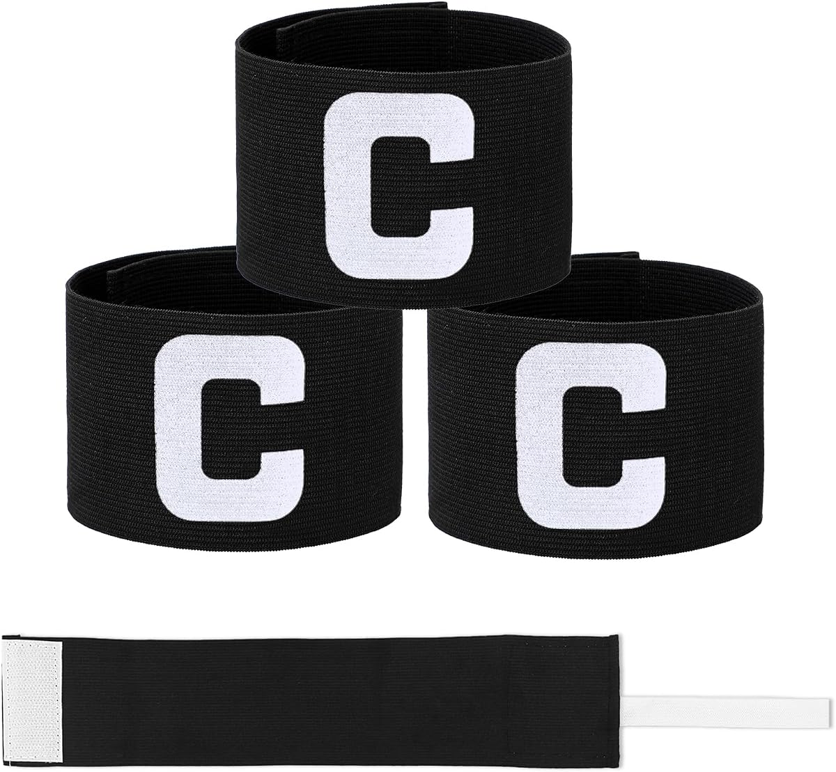 Brazalete deportivo de ajuste seguro de 3 piezas con correa elástica ajustable, brazalete de capitán de fútbol negro para deportes de equipo para adultos y jóvenes, rugby, baloncesto, voleibol, 7x33 cm/2,75x13 pulgadas