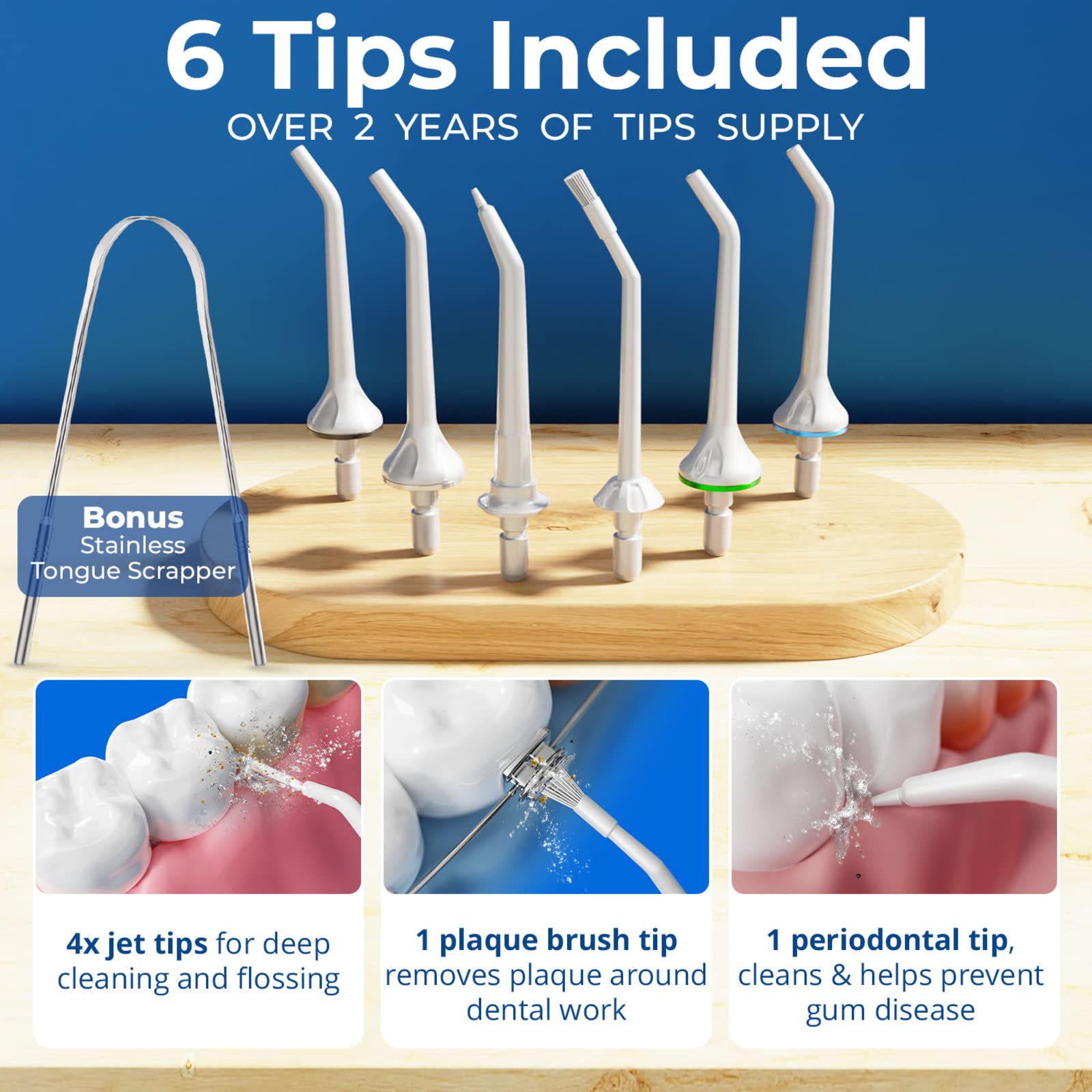 Professional Cordless Water Flosser for Teeth Cleaning and Whitening| 4 Pressure Modes | 4 Replacement Tips | Rechargeable & Waterproof |Oral irrigator with a Powerful Battery for Home&Travel