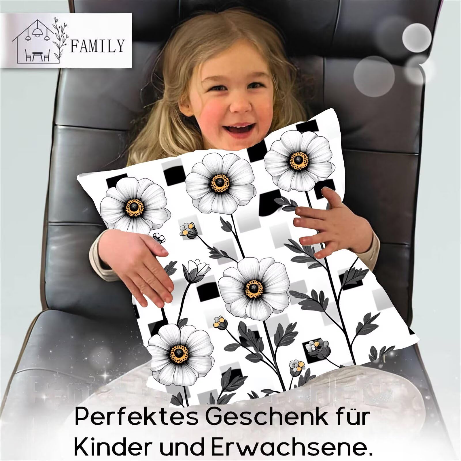 Fundas Cojines 70 x 70 cm Juego de 4 Cojines Exterior, Negro Flores (3) Lino Impermeable Sofa Fundas Cojin de para Sofá, Sala, Estar, Jardín, Coche, Decoración Del Hogar, con Cremallera Oculta m-263