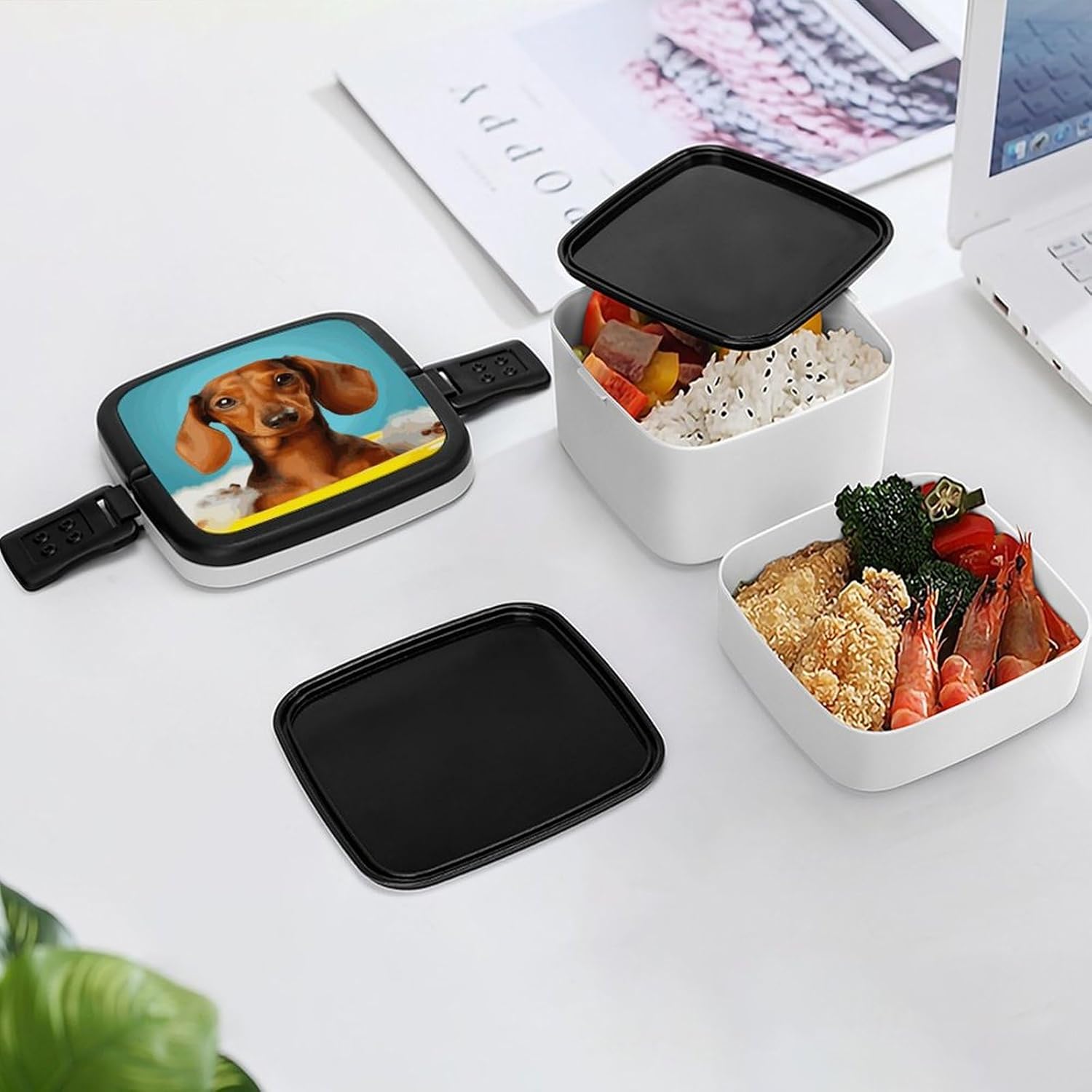 Adults Lunch Box Adult Bento Box Stackable Bento Box BPA-Free Dachshund Dog Lunch Box Food Container Ideal for Meal Prep, Work, And On The Go