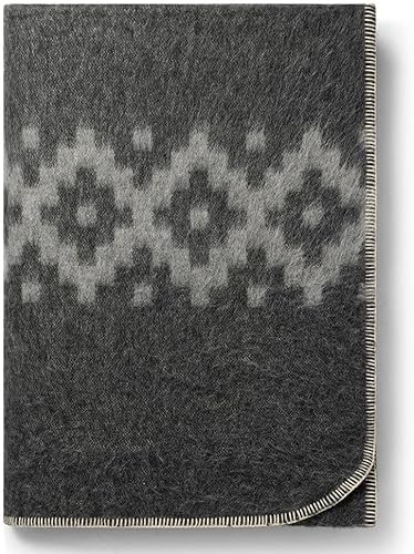 Manta gruesa de lana de alpaca pesada para acampar al aire libre en interiores, diseño étnico suave de Perú (gris oscuro, gris suave, tamaño queen)