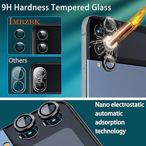 Vista 5 de IMBZBK 9 en 1 Protector de pantalla para Samsung Galaxy Z Flip 4 5G, paquete de 3 películas flexibles de pantalla interior + 3 protectores