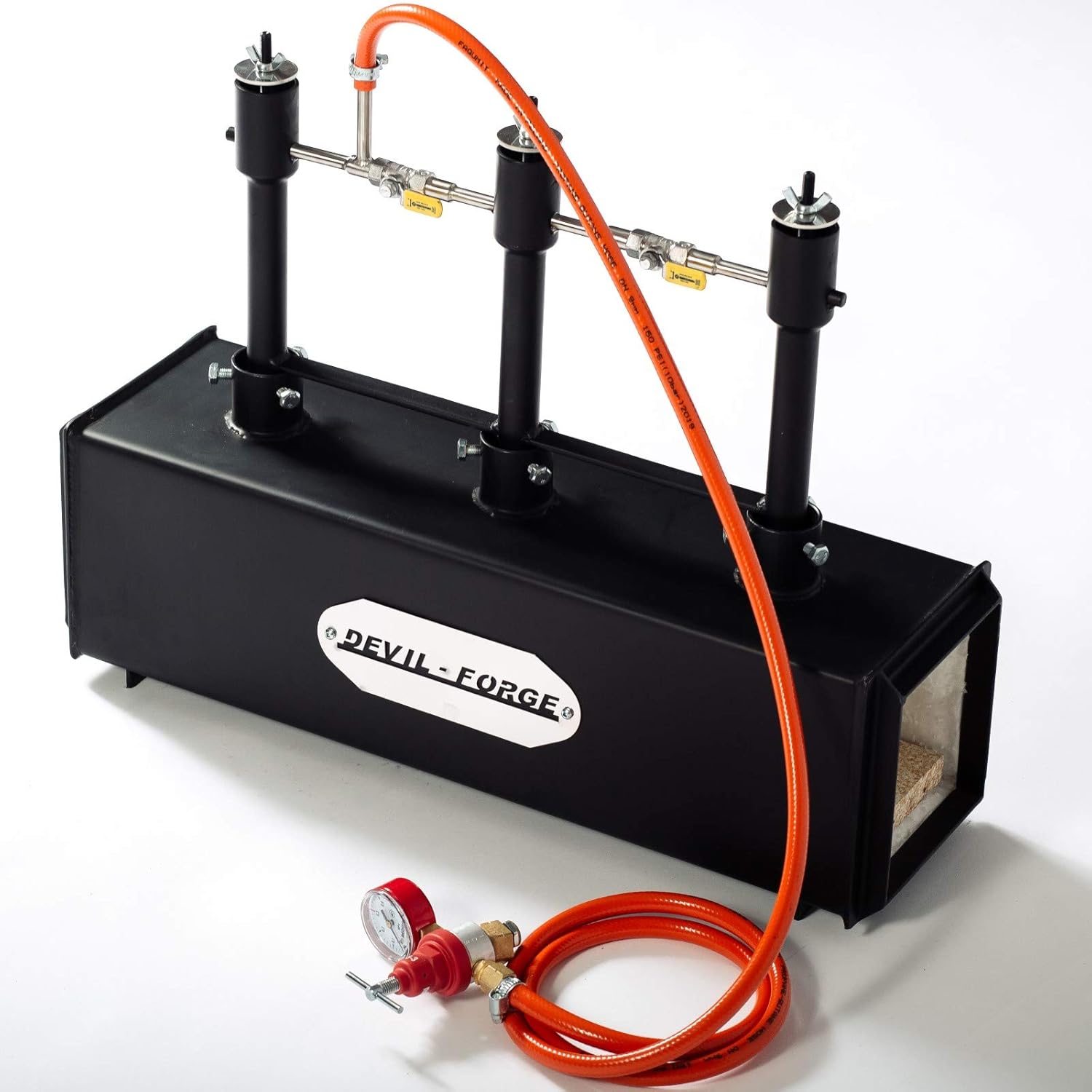 DEVIL-FORGE Gas Propane Forge DFPROF3, 3 Burners DFP (240.000 BTU) use 1, 2 or 3, Gas Ball Valve, Air Choke, Knife Making, Blacksmith, Farrier, 2500°F / 1370°C