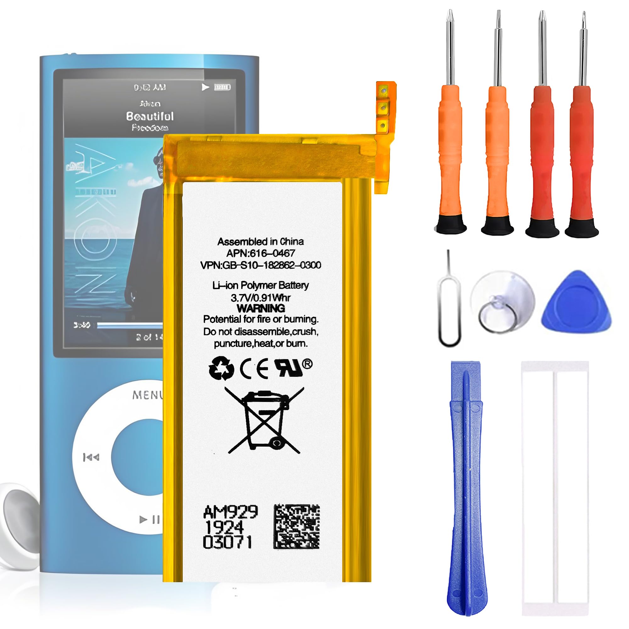 Batería de repuesto compatible con iPod Nano 5th A1320 616-0407 para con kit de herramientas de reparación
