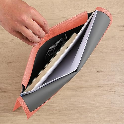 Vista 13 de VANRA 1 carpeta de cuero sintético para archivar documentos A4, organizador de documentos, portafolio de cuero con cierre magnético (marrón)