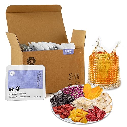 RIANTEA Bolsas de té negro orgánico con sabores de frutas y flores secas, té helado y caliente, sin azúcar natural, baja en cafeína, cápsulas de té