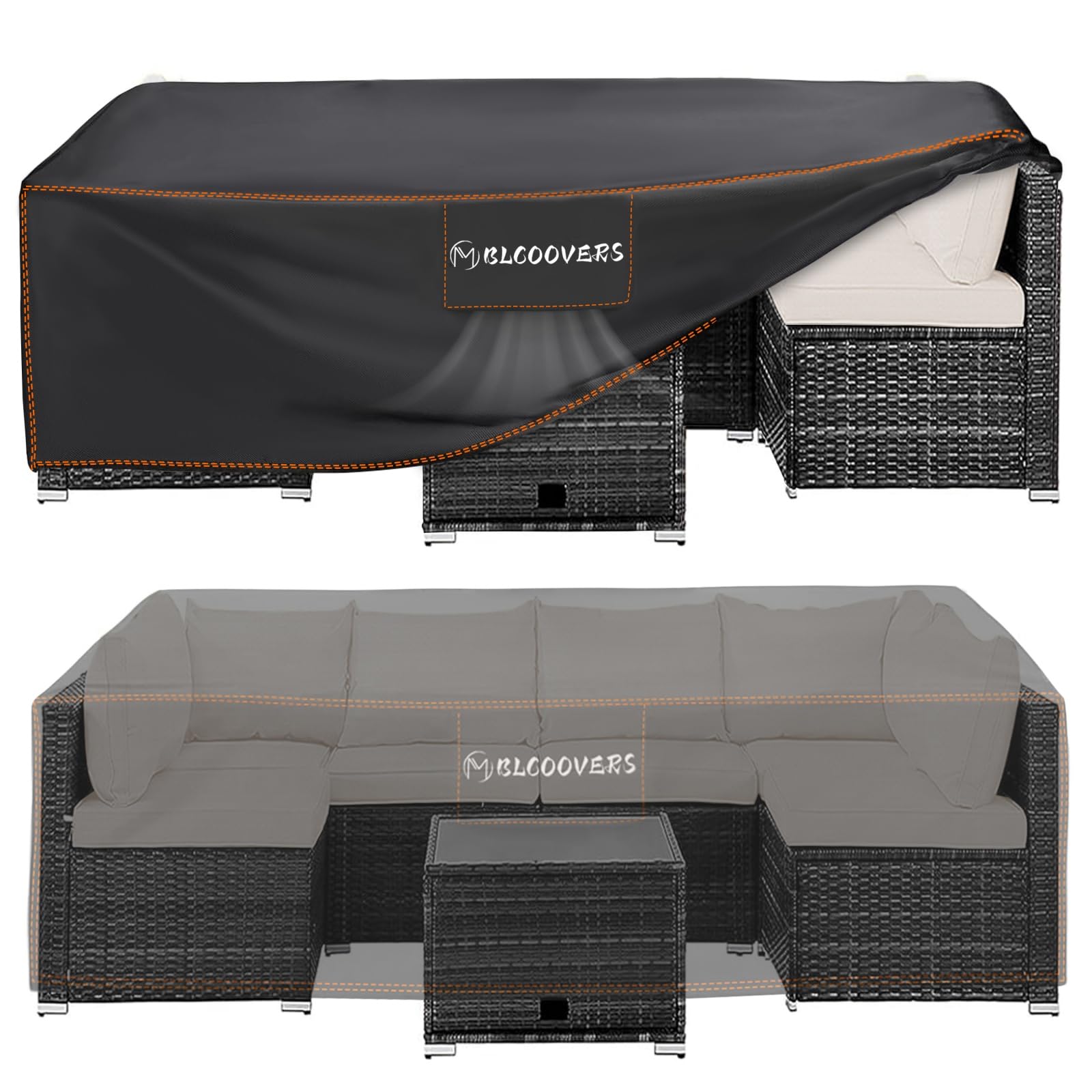 MBLCOOVERS Cubierta rectangular para muebles de jardín resistente lona Oxford impermeable al aire libre mesa de comedor y sillas funda protectora muebles de jardín negro 242 x 182 x 100 cm