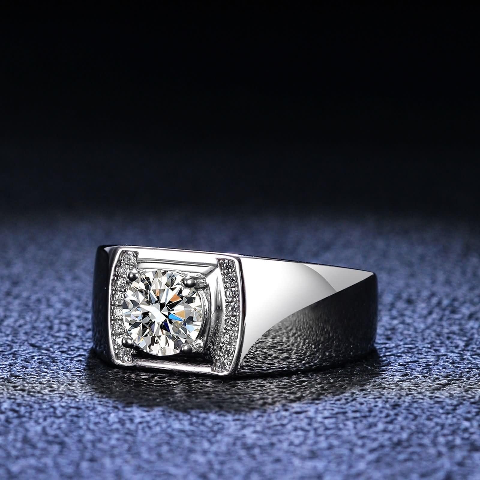 Anillo de plata para hombre, conjunto de alianzas de boda con 4 garras y moissanita de 1 quilate, plata de ley 9 K, oro blanco de 9 quilates, talla 56 (17,8)