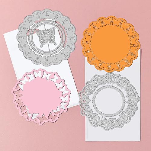 Miniatura 3 de GLOBLELAND 2 troqueles de corte de fondo de marco de mariposa para bricolaje, álbumes de recortes, borde redondo, troquelados, plantillas para hacer