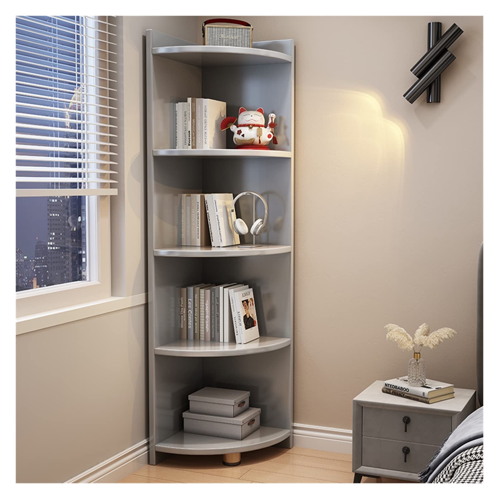 KIRANDY Home Solid Wood Corner Cabinet, Corner Storage Shelf for Living Room Bedroom (Color : 5layers Gray 30x30x150cm)