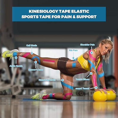 Miniatura 6 de Cinta de kinesiología (4 unidades) Cinta atlética de 16.4 pies resistente al agua cinética sin cortar cinta deportiva para rodillas, tobillos,