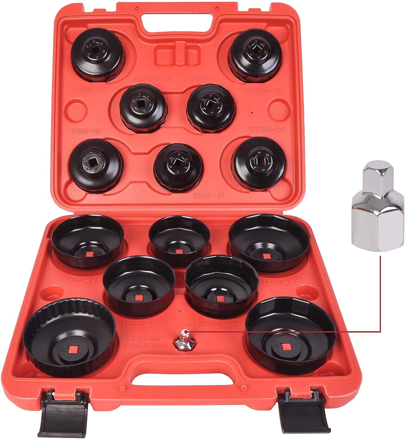 15Pcs Cup Type Oil Filter Cap Wrench Socket Removal Tool Set W/case 3/8" Drive H