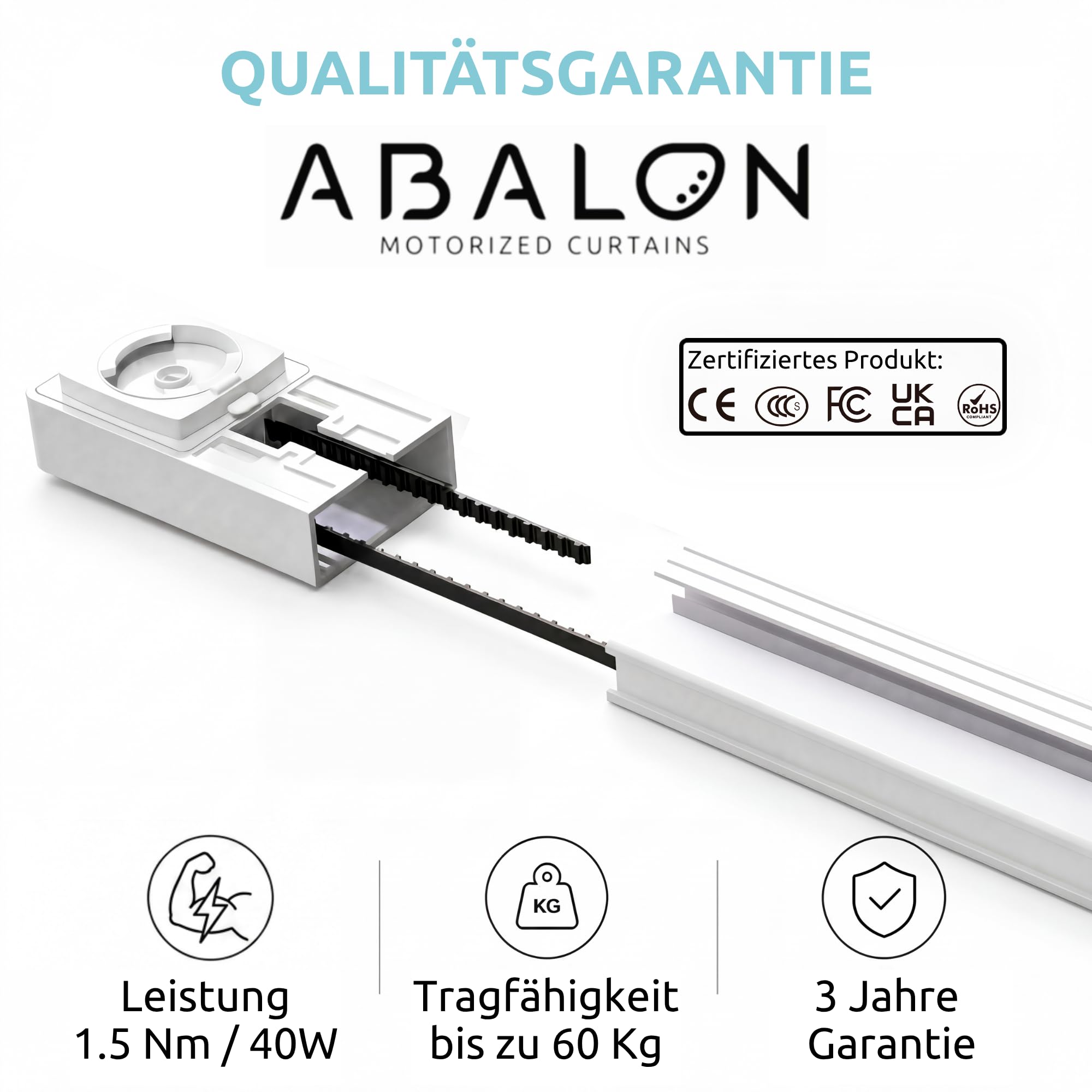 ABALON S-Wave Elektrische Gardinenschiene, WLAN-Motor, kompatibel mit Alexa, Google Home und der Tuya Smart Mobile App, Fernbedienung, Breite bis zu 4 Meter, Weiß