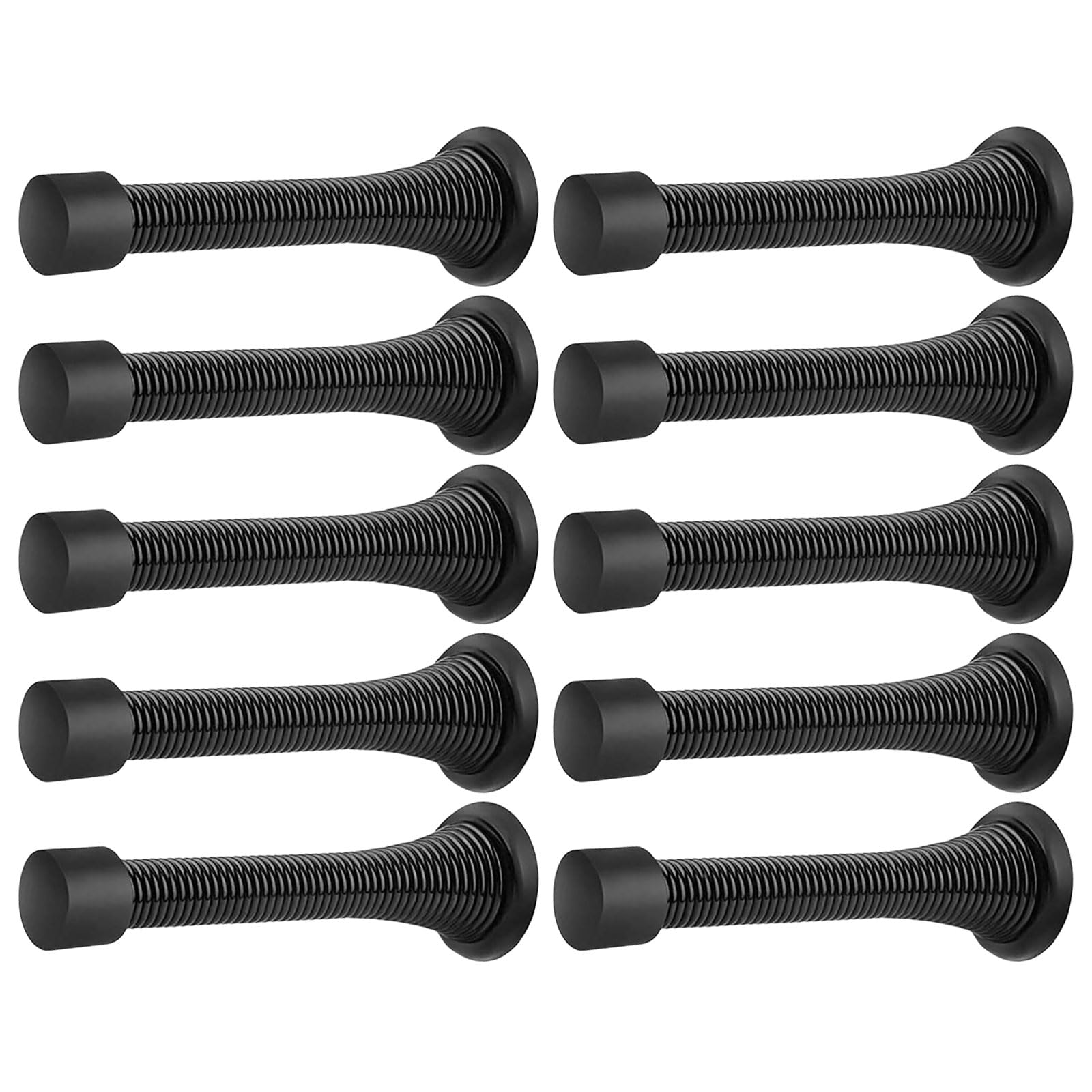 Tertioi Matte Black Us Type Spring Door Stop Set Fashionable Appearance Sturdy Spring Stops 10Pcs/Set For Bedroom, Kitchen & Study Stopper