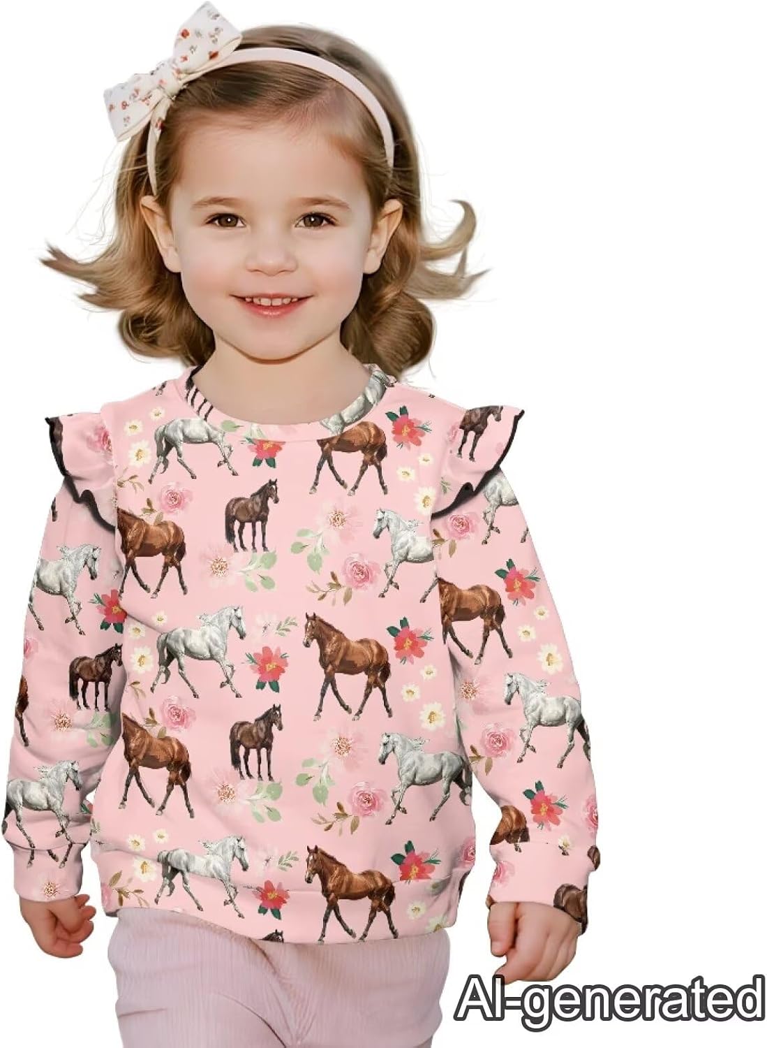 Dreaweet Girls Crewneck Sweatshirt Ruffle Shoulder Tops Lightweight Long Sleeve Sweatshirts for Toddler Youth 1-2T to 7-8Y