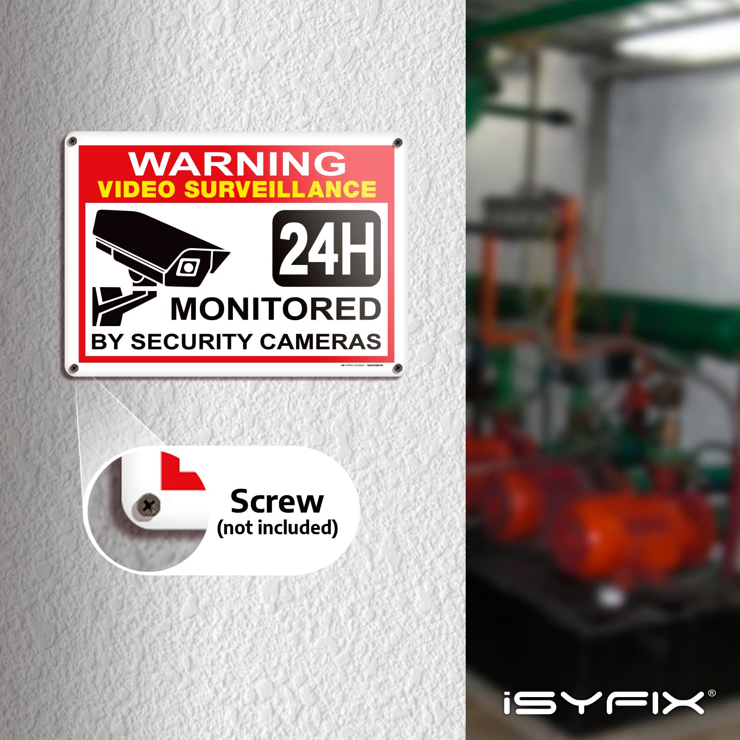 iSYFIX Znak do monitoringu wideo - 2 sztuki 35 x 25 cm - znaki bezpieczeństwa CCTV, tworzywo sztuczne styropianowe o grubości 40 mm, laminowane promieniowanie UV, odporność na zarysowania i blaknięcie, wodoodporny, na zewnątrz i na zewnątrz
