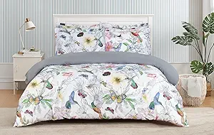 Majestic Giftware Madison Linen 4 Pcs Twin Size Bedding Set (BL504-T-4pcs) Birdsong Paradise 300 TC Cotton Sateen Durable & Washable | 1 Fitted Sheet, 1 Duvet, 2 Pillowcases - Ritz Collection