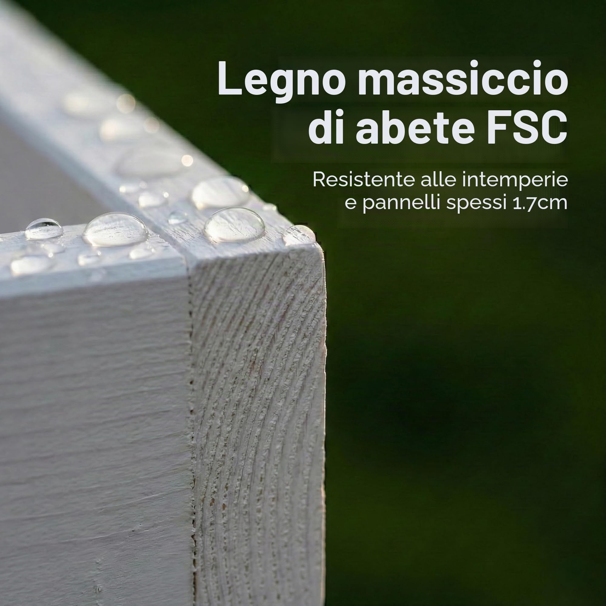 Fioriera in legno per esterni, grande, rettangolare, in legno FSC, 120 x 40 x 32 cm, bianco
