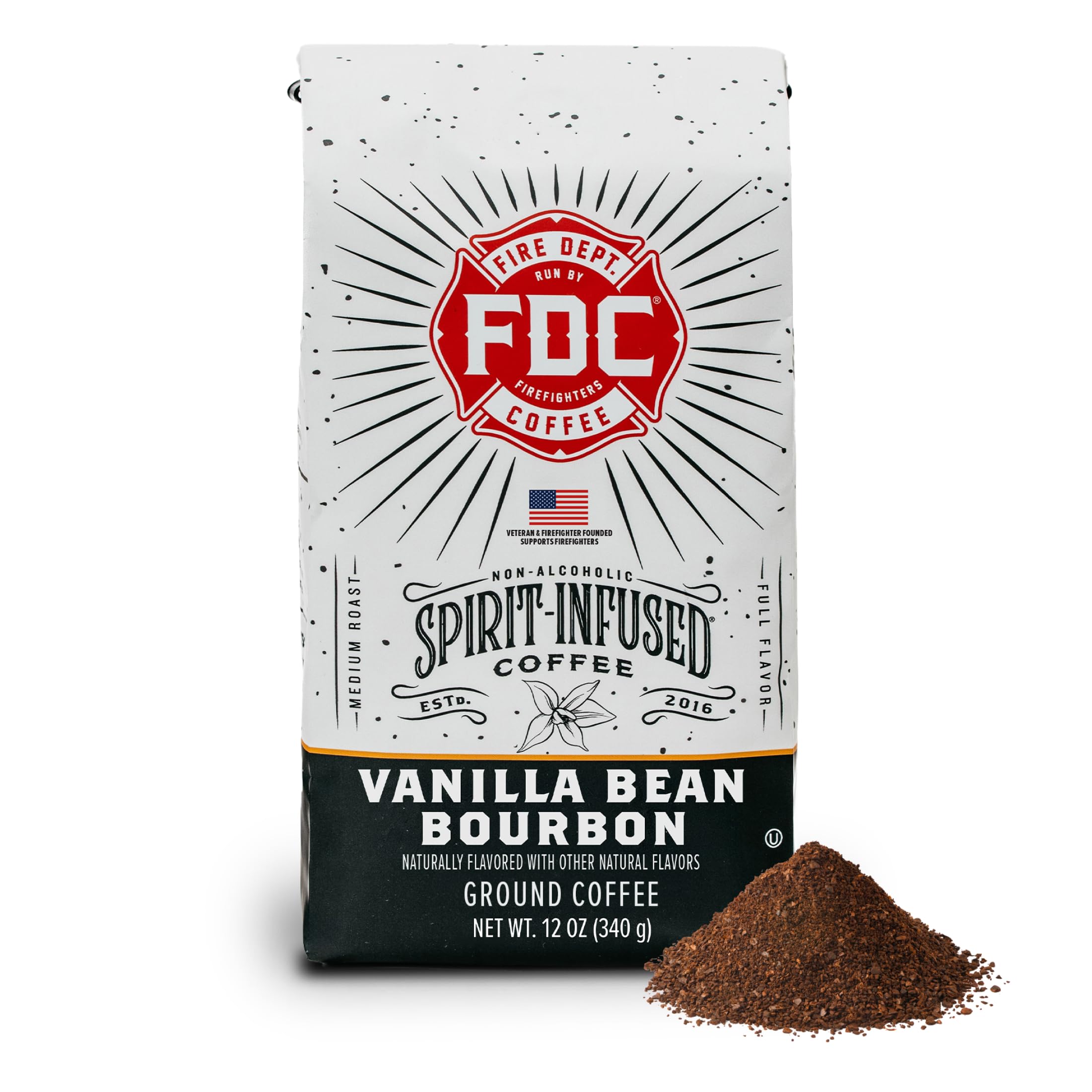 Fire Department Coffee Vanilla Bourbon Infused Ground Coffee, 12 oz bag