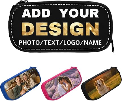 Custom Pencil Case for Men Women, Personalized Pencil Box with Image Text Logo, Customized Large Capacity Pen Bag for Office Travel