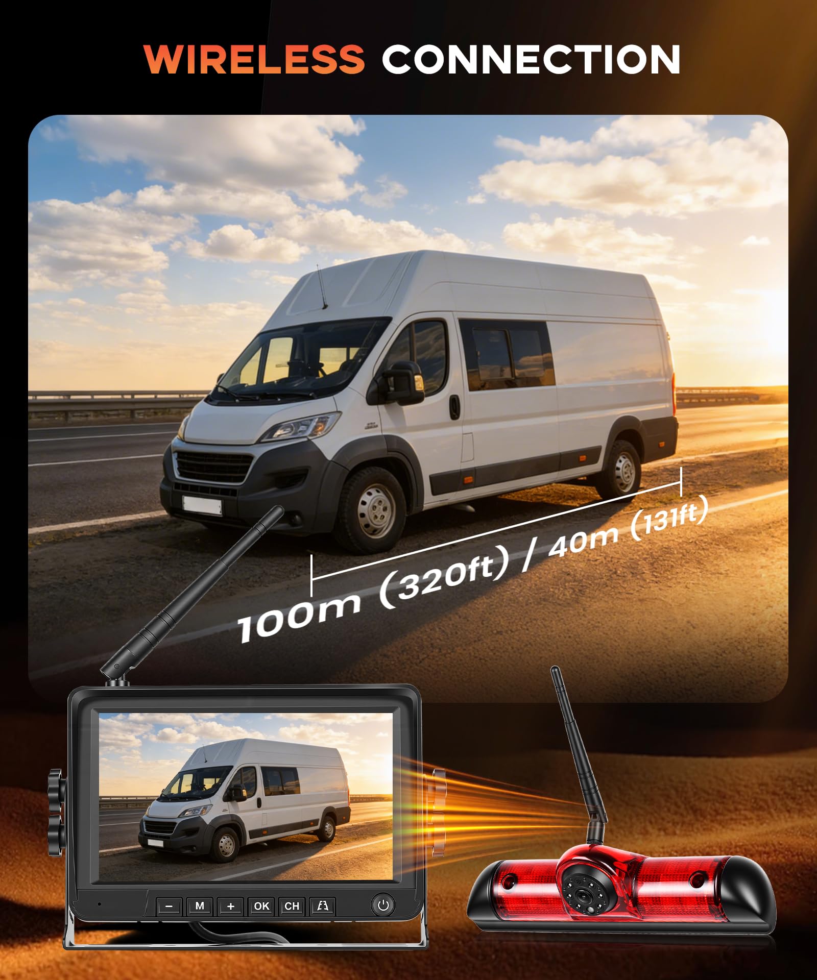 Rimoody Inalámbrica Cámara de Marcha Atrás para FIAT Ducato 3/Peugeot Boxer/Citroen Jumper 2006-2017, 7 Pulgadas Monitor, Cámara para Tercera Luz de Freno Visión Nocturna Impermeable 68 Vídeo en bucle