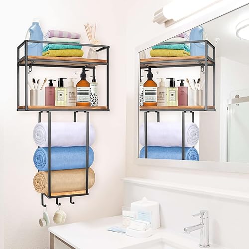 Miniatura 6 de Toallero montado en la pared, diseño que ahorra espacio para baños pequeños, organizador versátil para toallas, mantas y más, ideal para caravanas y