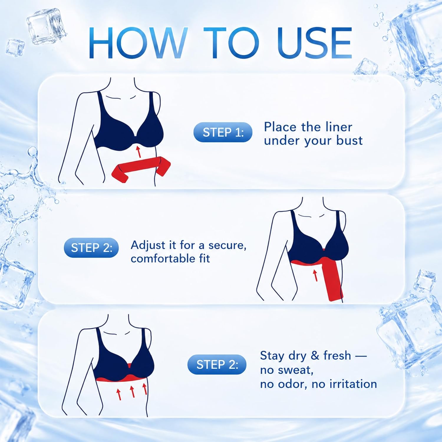 Toulite 10 Pack XL Reusable Cooling Bra Liners for Sweat for Boob Sweat Cooling Pads, Under Bust Quick Dry Bra Liners, White