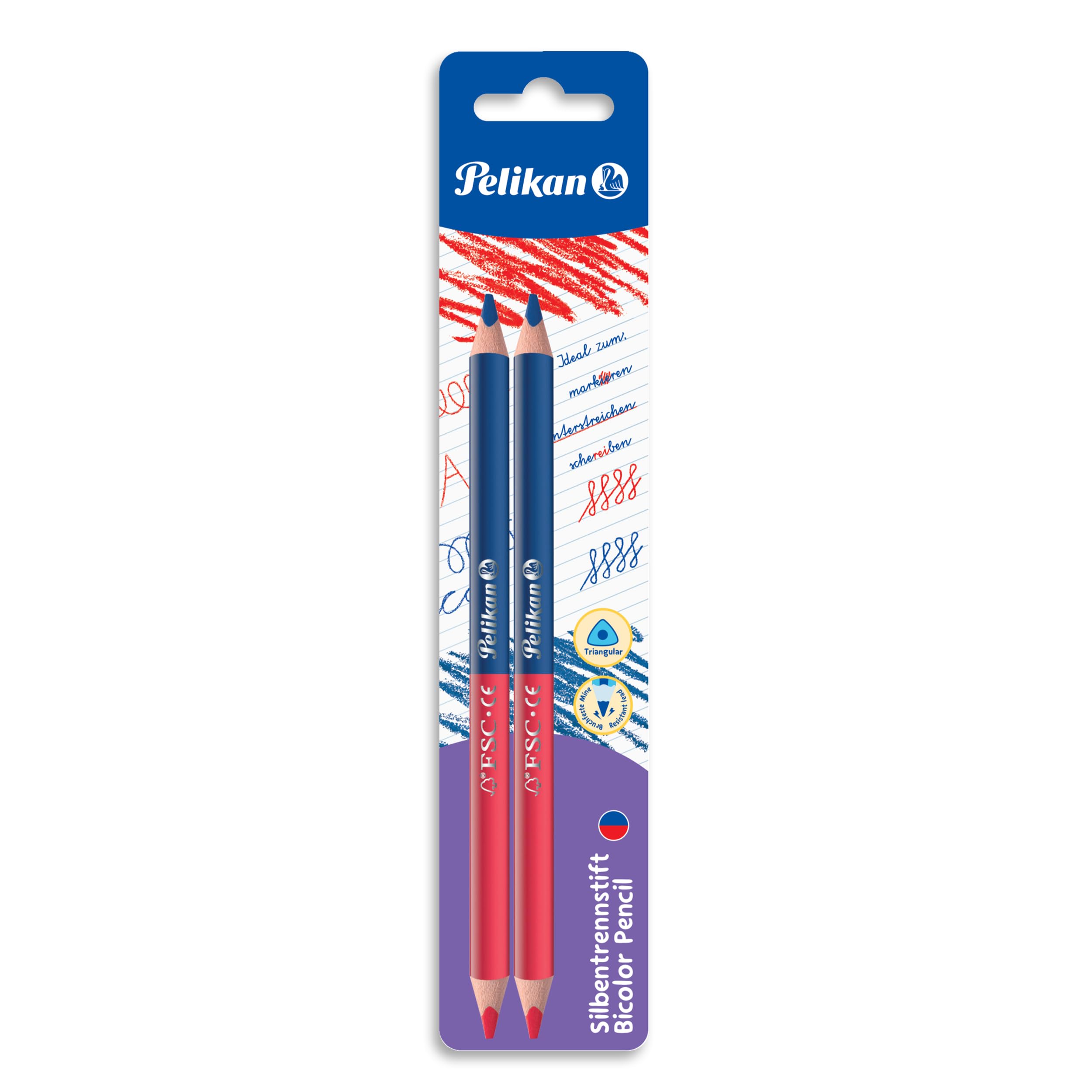 Pelikan Matita Bicolore Rossa Blu 4 mm Impugnatura Ergonomica Triangolare 2 Pezzi
