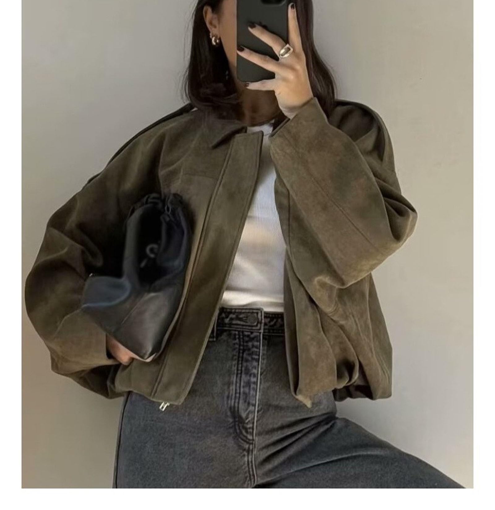 Generisch Chaqueta bomber de ante sintético para mujer, estilo informal, de manga larga, estilo urbano, estilo casual