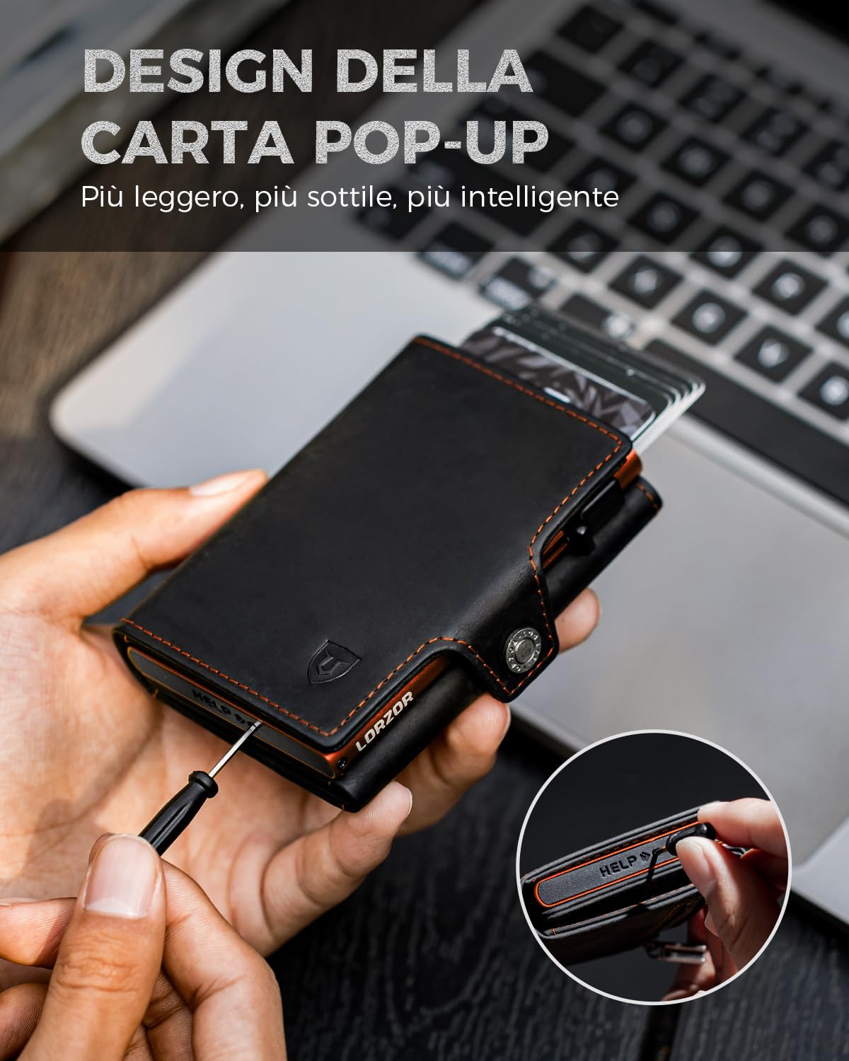 LORZOR Portafoglio Uomo Pelle, Porta Carte di Credito con Protezione RFID & Portamonete, Porta Tessere Tascabile, Portacarte Uomo Pop-up Contenere 10 Carte,con Scomparto per Contanti