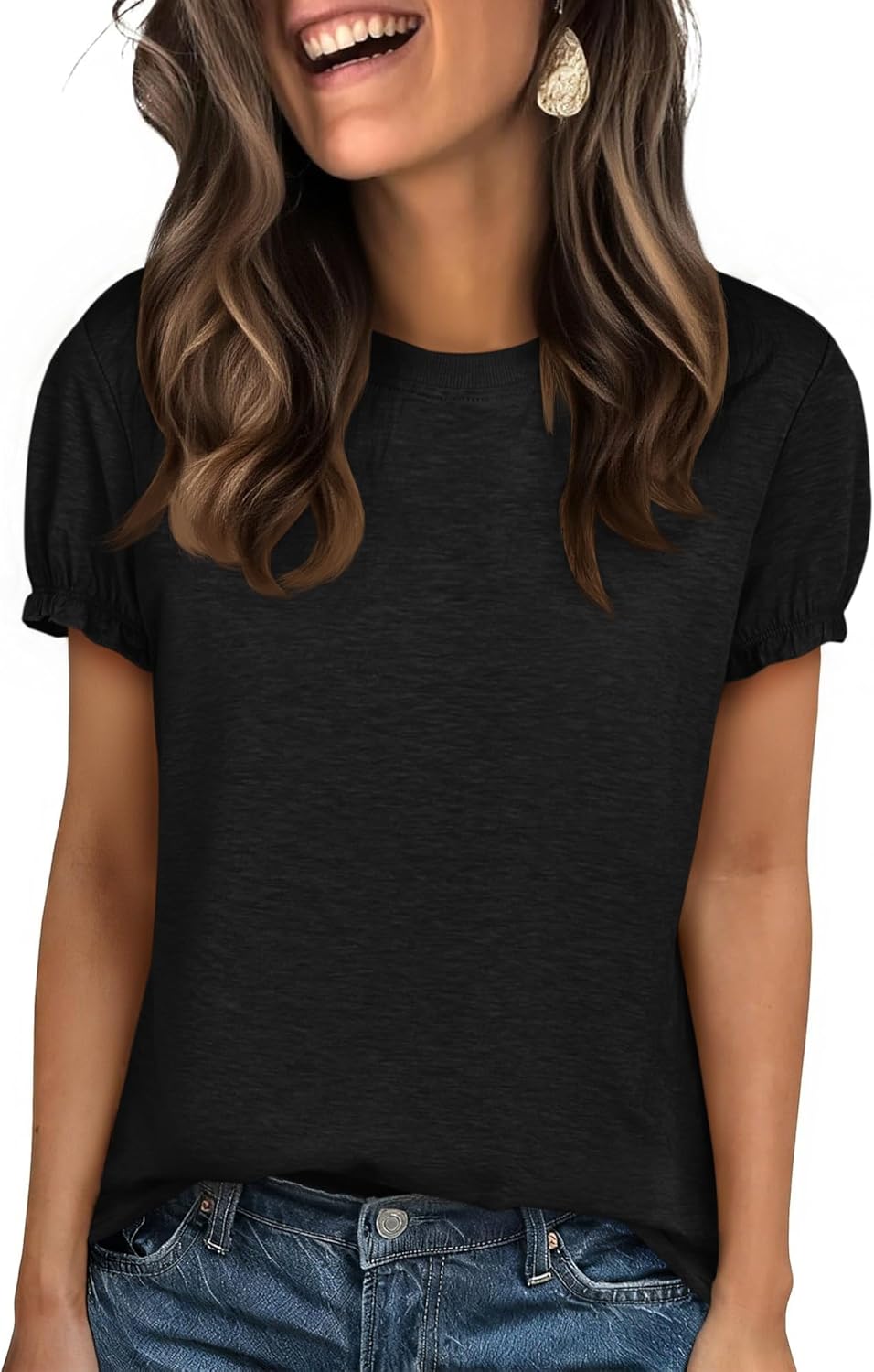 Cicy Bell Womens Ruffle Short Sleeve T Shirt Summer Casual Crew Neck Tops Loose Fit Basic Tees