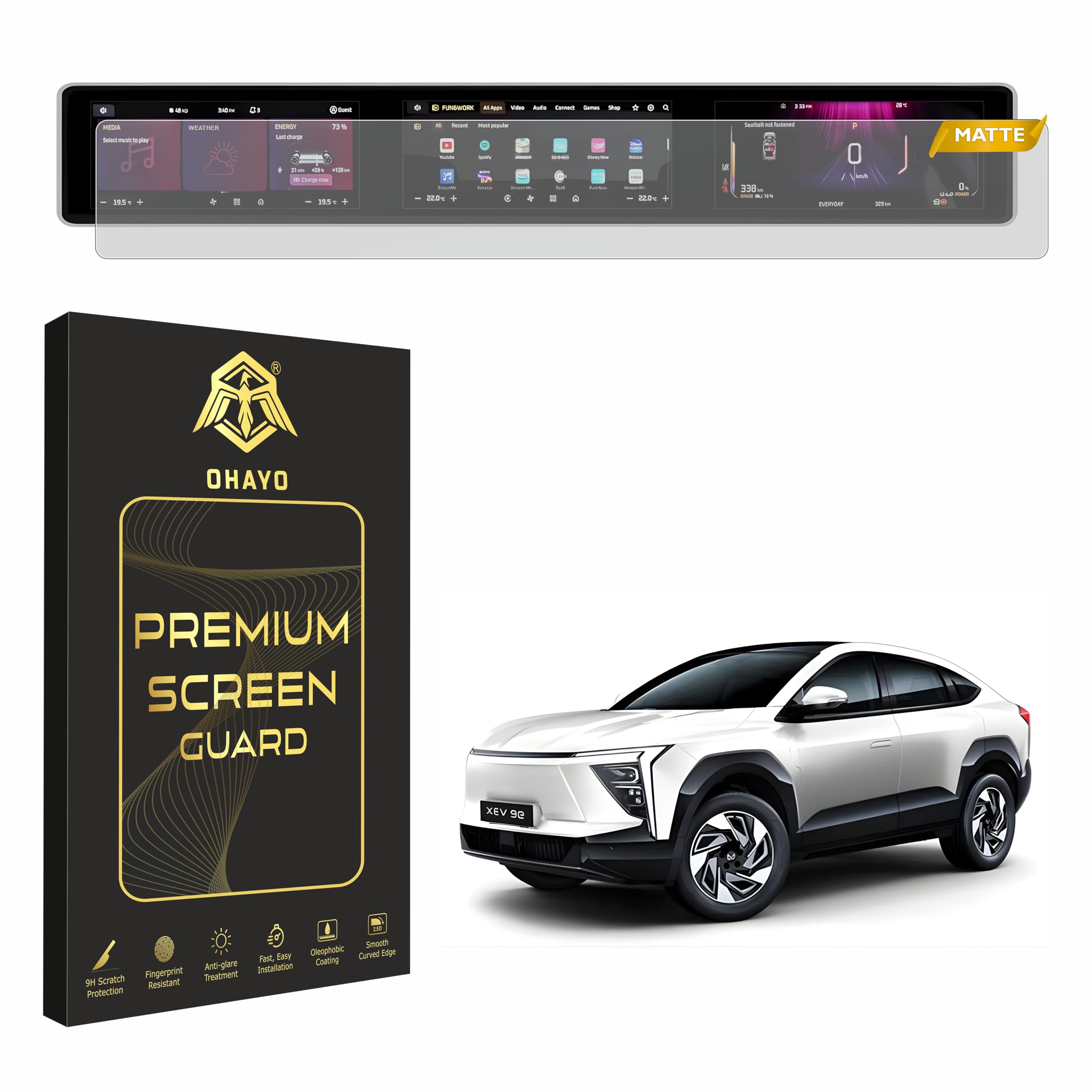 OHAYO Matte Screen Guard Combo for Mahindra XEV 9E 2026 | 12.3" Full Touchscreen & Digital Instrument Cluster Protector | Anti-Glare, Anti-Scratch, Water Repellent | Bubble-Free | Installation Kit Included | Car Display Film [Not Tempered Glass]-image-4