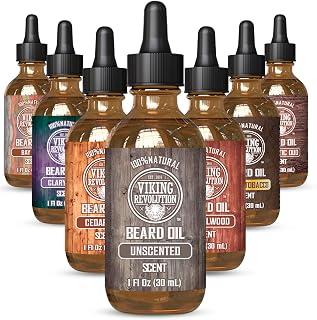 Viking Revolution Unscented Beard Oil - Natural Argan & Jojoba Oils for Soft, Strong, Itch-Free Men's Beards (1 Pack)