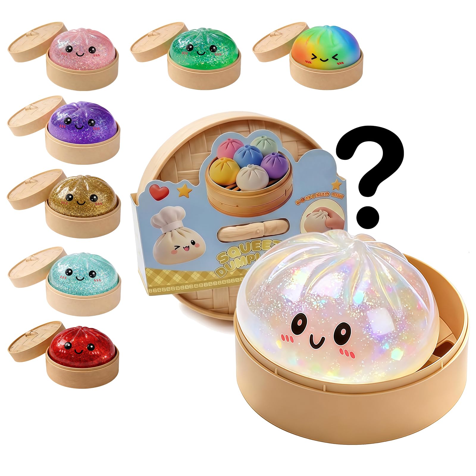 Photo 1 of Dumpling Squishies ,Colorful Dumpling Squishes Stress Balls with Steamer, Dumplings Squishies Box,Soft Squeeze Decompression Dough for Anxiety Relief Easter Basket Stuffers (Blind Box)