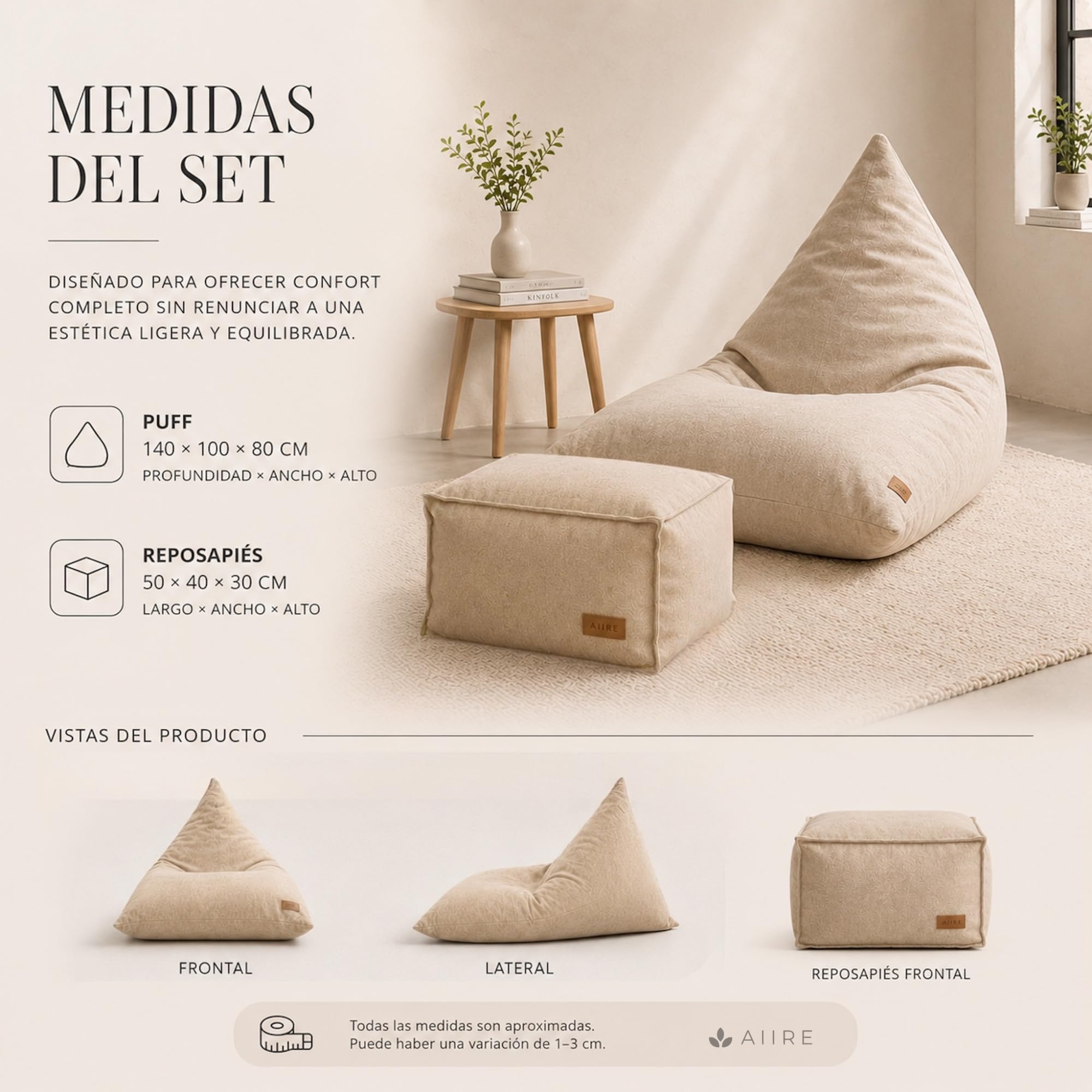 Aiire Puff con Relleno Incluido Moderno - Puf Salon XXL de Diseño para Adulto o Juvenil - Funda Desenfundable y Lavable - Puffs Infantiles XXL - Bean Bag Chair Gamer Gigante con Reposapiés