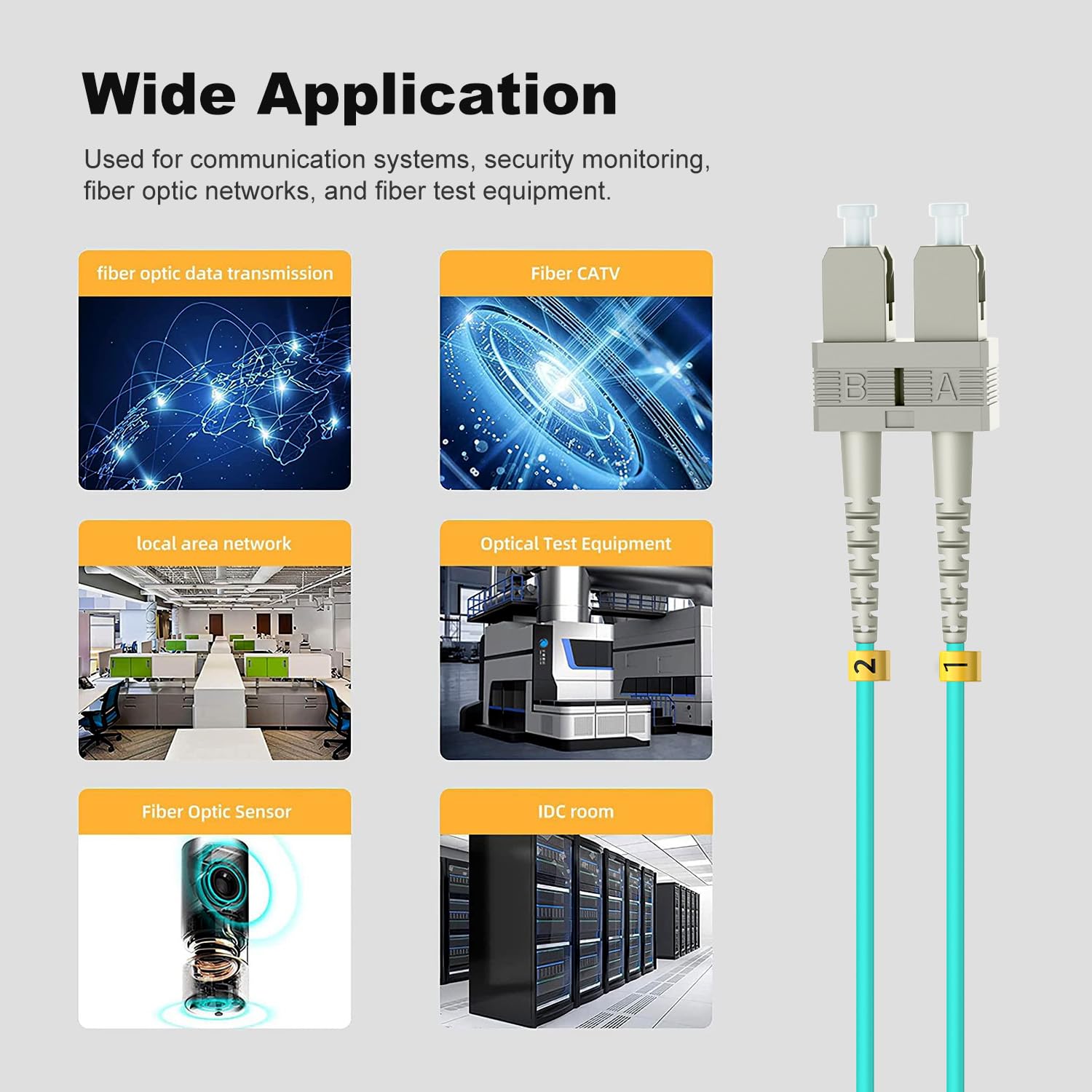 FiberPrime- OM3 SC to SC Fiber Patch Cable, Duplex Multimode, MM Fiber Optic Patch Cable, 10G/40G, 50/125um, LSZH, 1m/3ft,5Pack