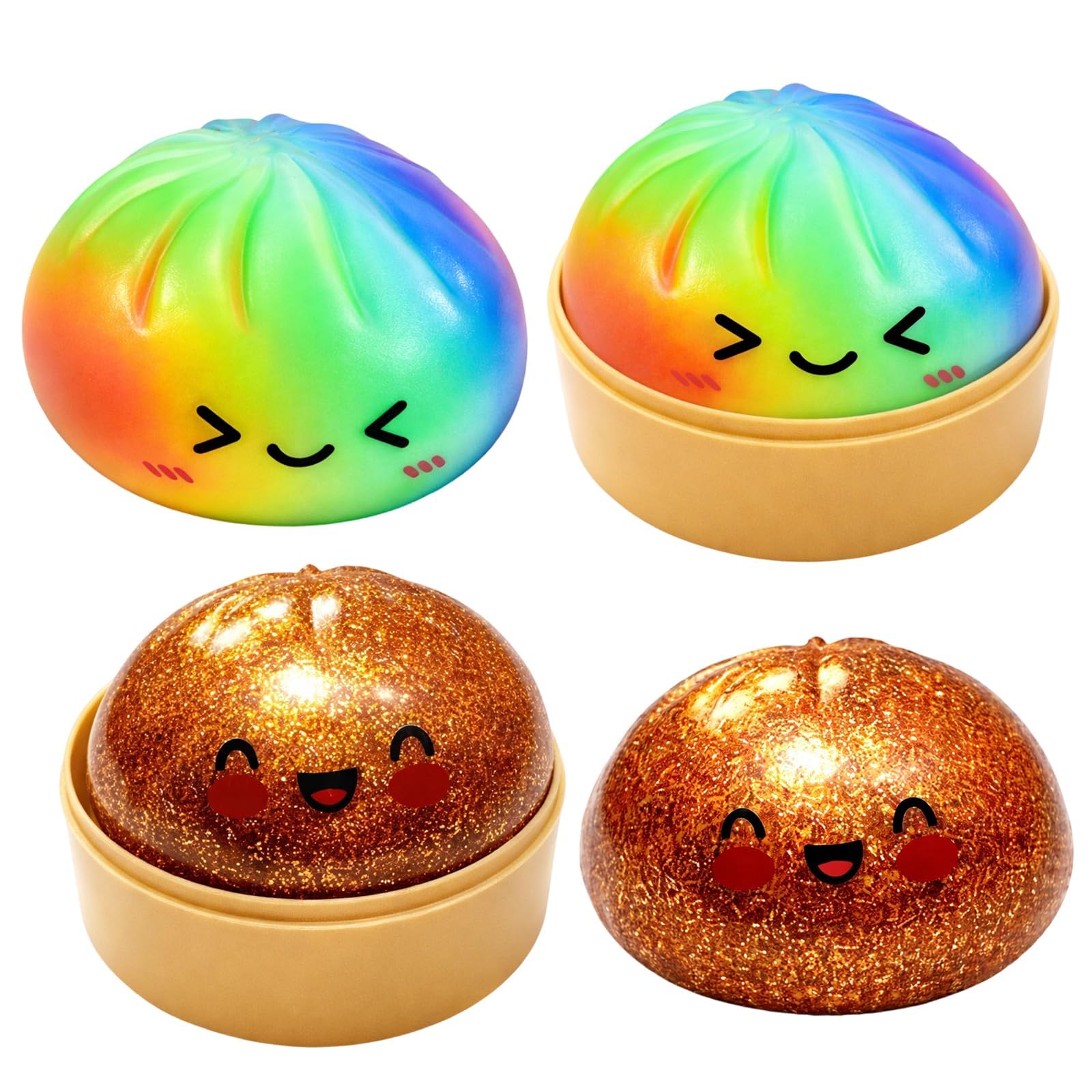 2PCS Glitter Dumpling, Dumplings, Mystery Dumplings with Steamer Container, Portable Desk Decor