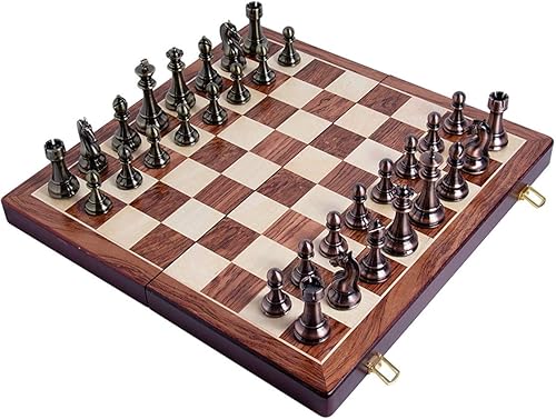 ROLTIN Chess Set, Folding Metal Chess Set Chess Game Board Set with Storage Slots Travel Chess Board Educational
