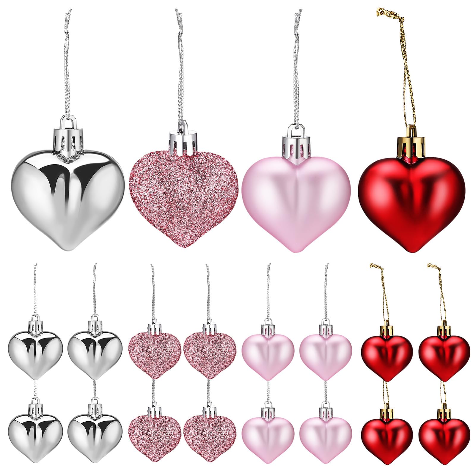 Alipis 48piezas Colgante de Bola de Corazón Decoración Colgante Árbol de San Valentín Adornos Hogar y Bodas de Adornos Brillantes Día de San Valentín
